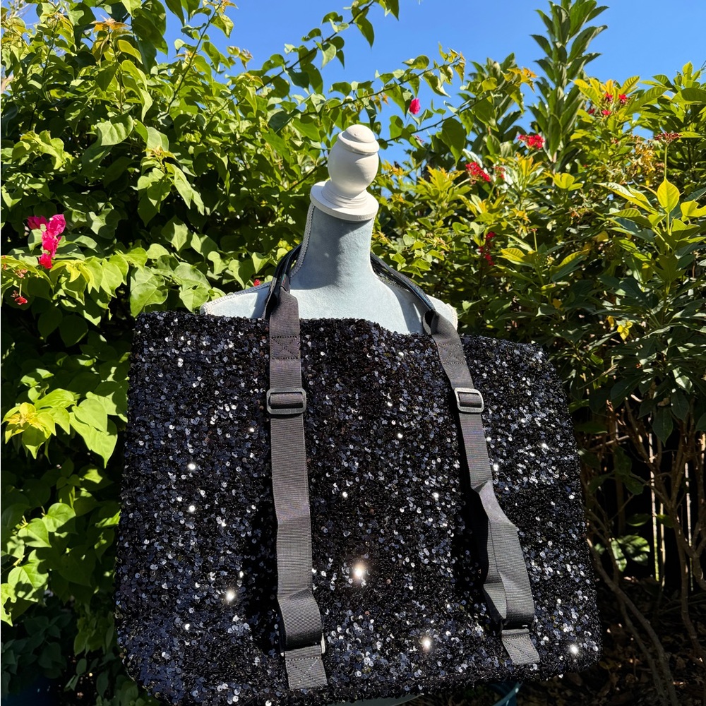 Sparkling Black Tote Bag with Adjustable Straps